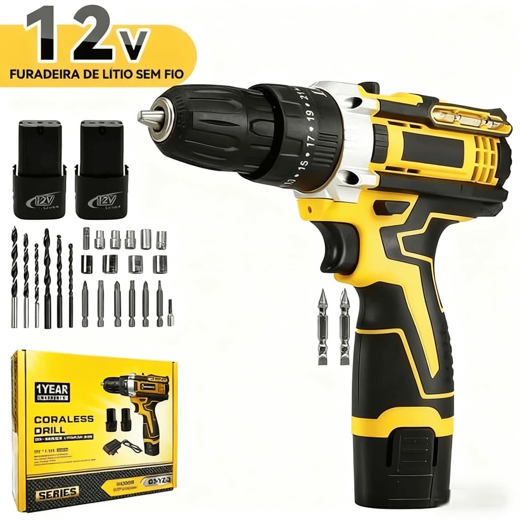 Furadeira Parafusadeira 12V com Design Ergonômico e Compacto