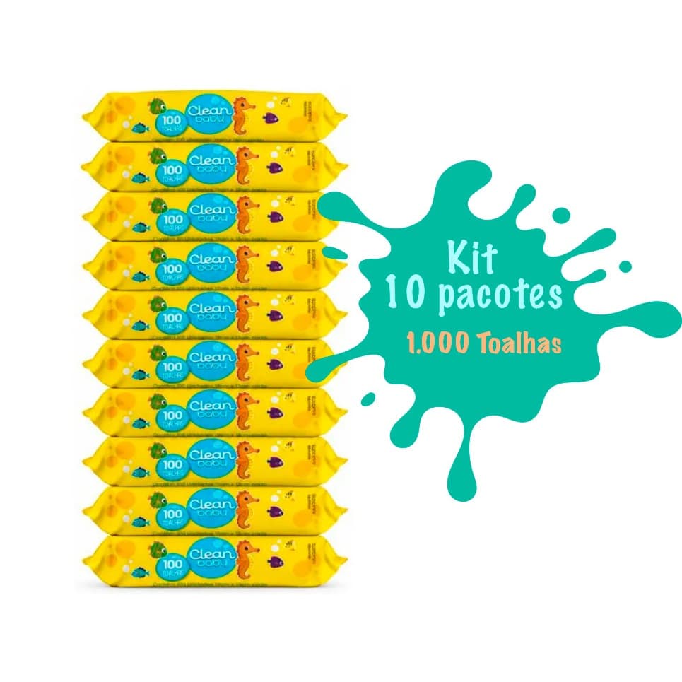 Lenços Toalhas Umedecidos kit  10 pacotes Clean Baby 1000un Lencinhos Bebê e Adulto