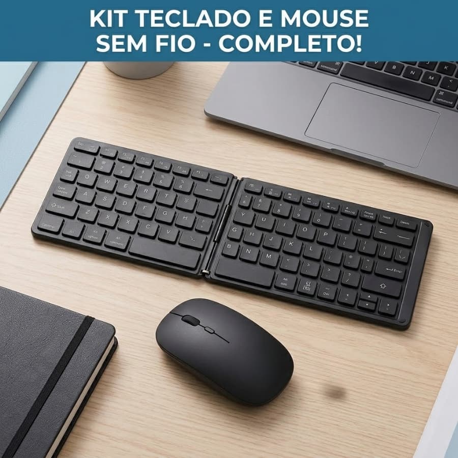 Kit Teclado e Mouse sem Fio Wireless Compatível com Computador Tablet Celular Ipad Baixa Latencia Rapida Resposta