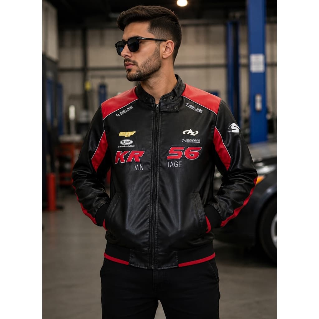 Jaqueta Masculina Couro Sintético Estilo Motoqueiro Impermeável Bolso Lateral