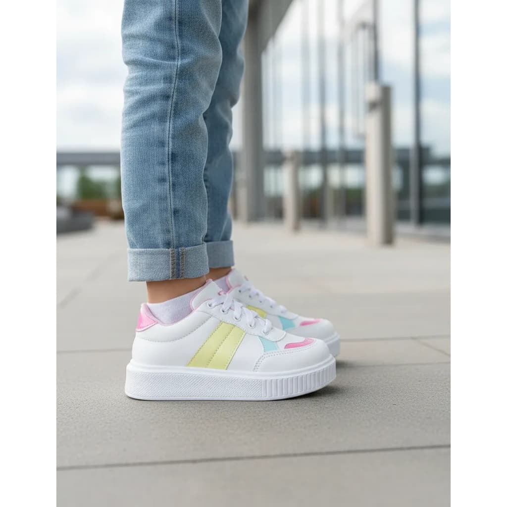 Tênis Casual Infantil Feminino Menina Juliette Colorido Escolar Confortável Macio Flatform Lançamento Moda