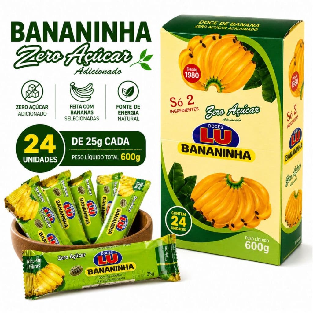 Doce Bananinha Zero Açúcar Adicionado 600gr 24 Unidades De 25g Saudável
