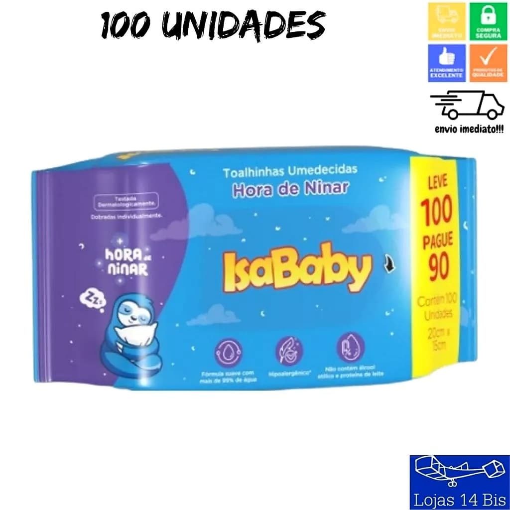 Toalha Umedecida Lenço Infantil Hora de Ninar Com 100 Unidades Isababy