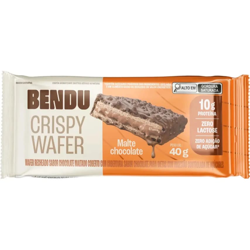 Wafer Proteico Bendu Crispy Wafer 40g – 10g de Proteína, Zero Lactose, Snack Saudável