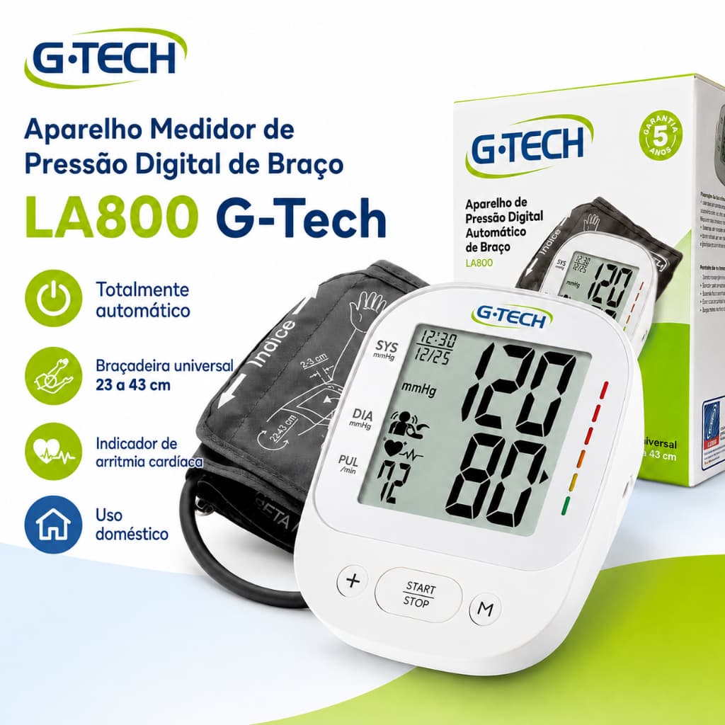 Aparelho Medidor De Pressão Arterial Digital De Braço Automático Branco Elétrico LA800 G-tech