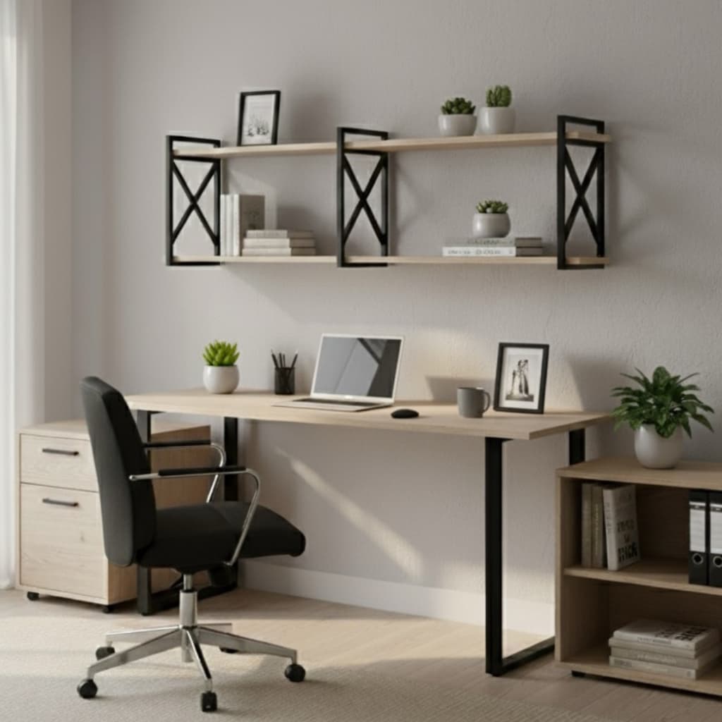 Prateleira Estilo Industrial com Suporte X para parede de Cozinha, Quarto, Banheiro, Escritório