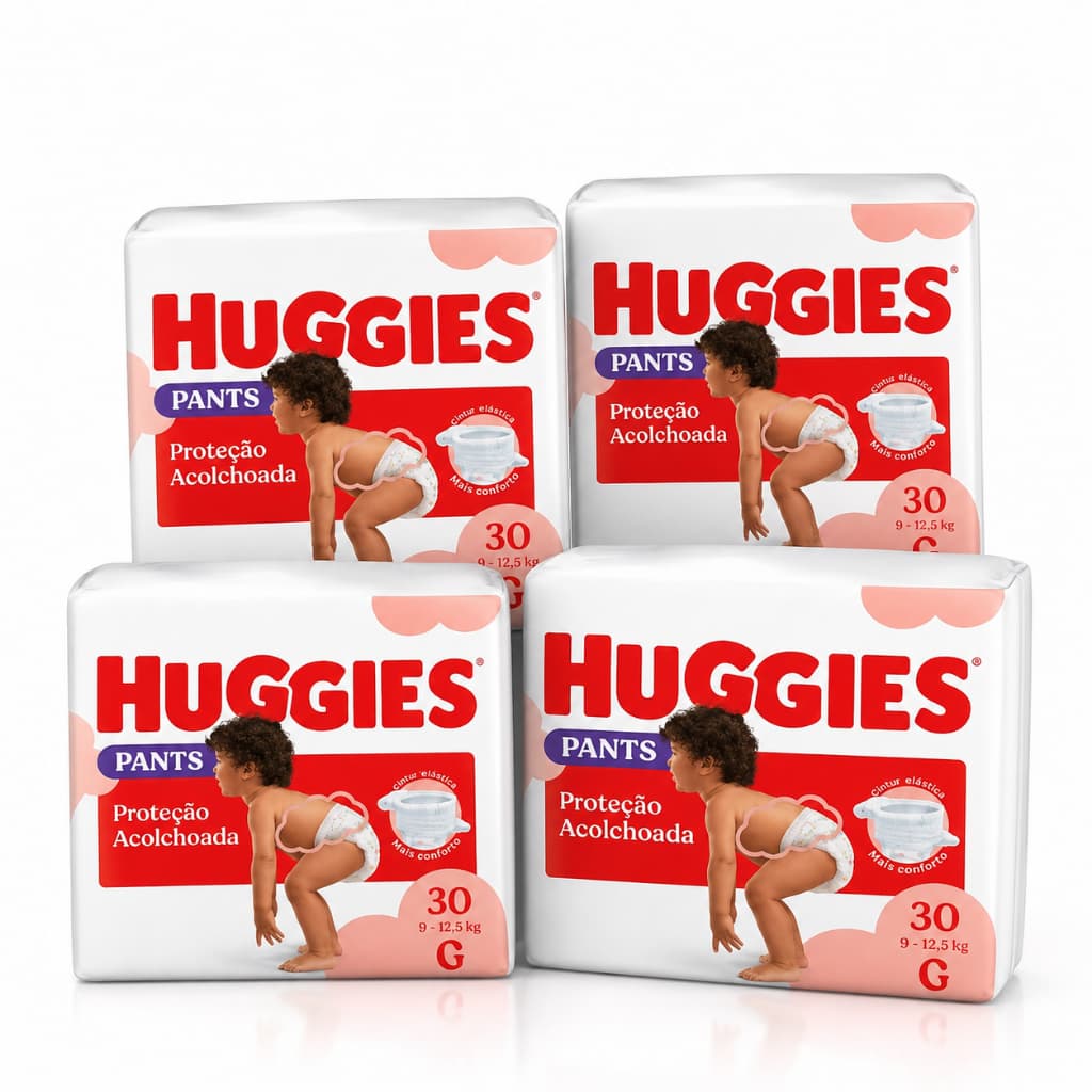 Combo 4 Pacotes Fralda Huggies  Shortinho  - Conforto e Proteção - Combo Econômico