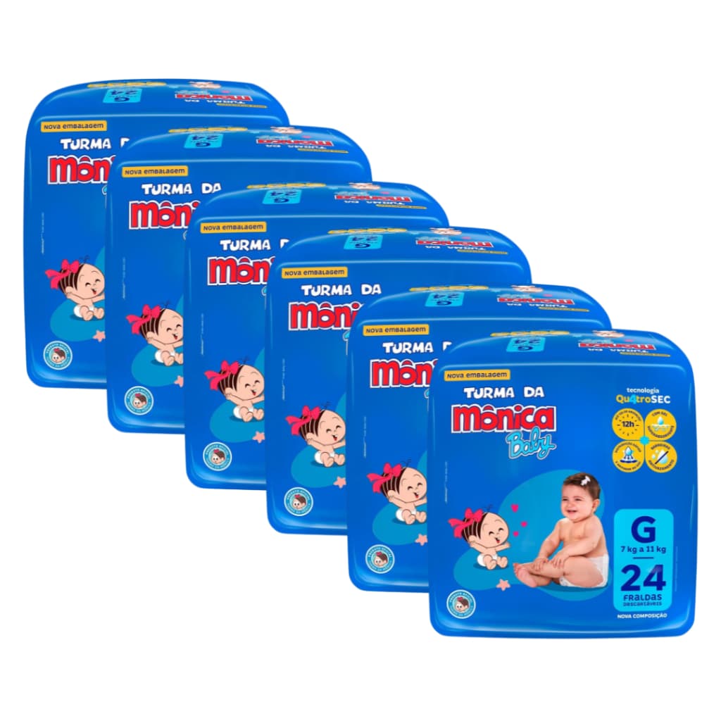 Kit 6 Pacotes Fralda Descartável Infantil Turma da Mônica Baby