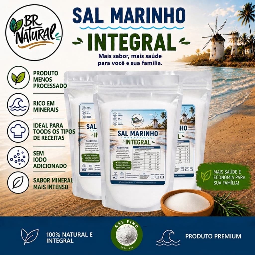 Sal Marinho Integral Mossoró Moído Sem Iodo Antiumectante Ferrocianeto Natural Puro Premium
