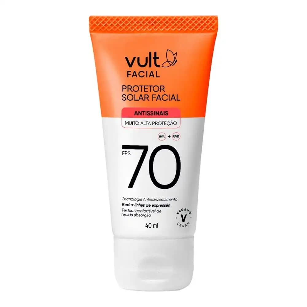Protetor Solar Facial Antissinais FPS 70 Vult 40ml