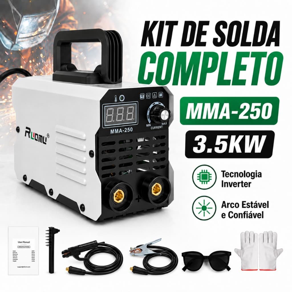 Máquina de Solda Inversora MMA 250A IGBT Digital 220V Kit Completo