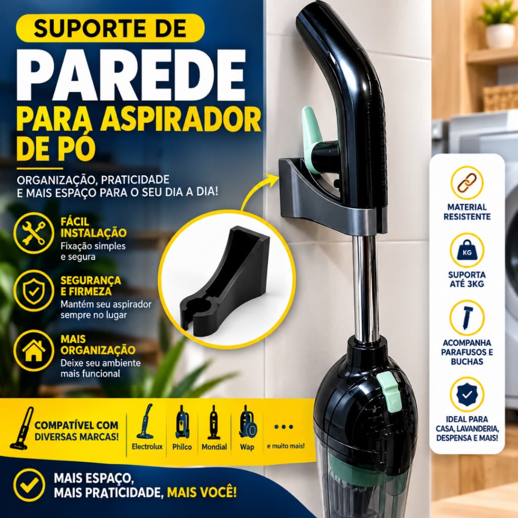 suporte de parede para aspirador de po vertical Aspirador de Pó, mop, rodo | lavanderia reforçado
