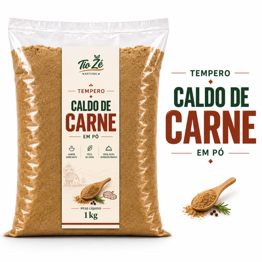 Caldo de Carne em Pó Tempero – 1kg, 500g e 250g | Arroz, Feijão, Carnes e Molhos