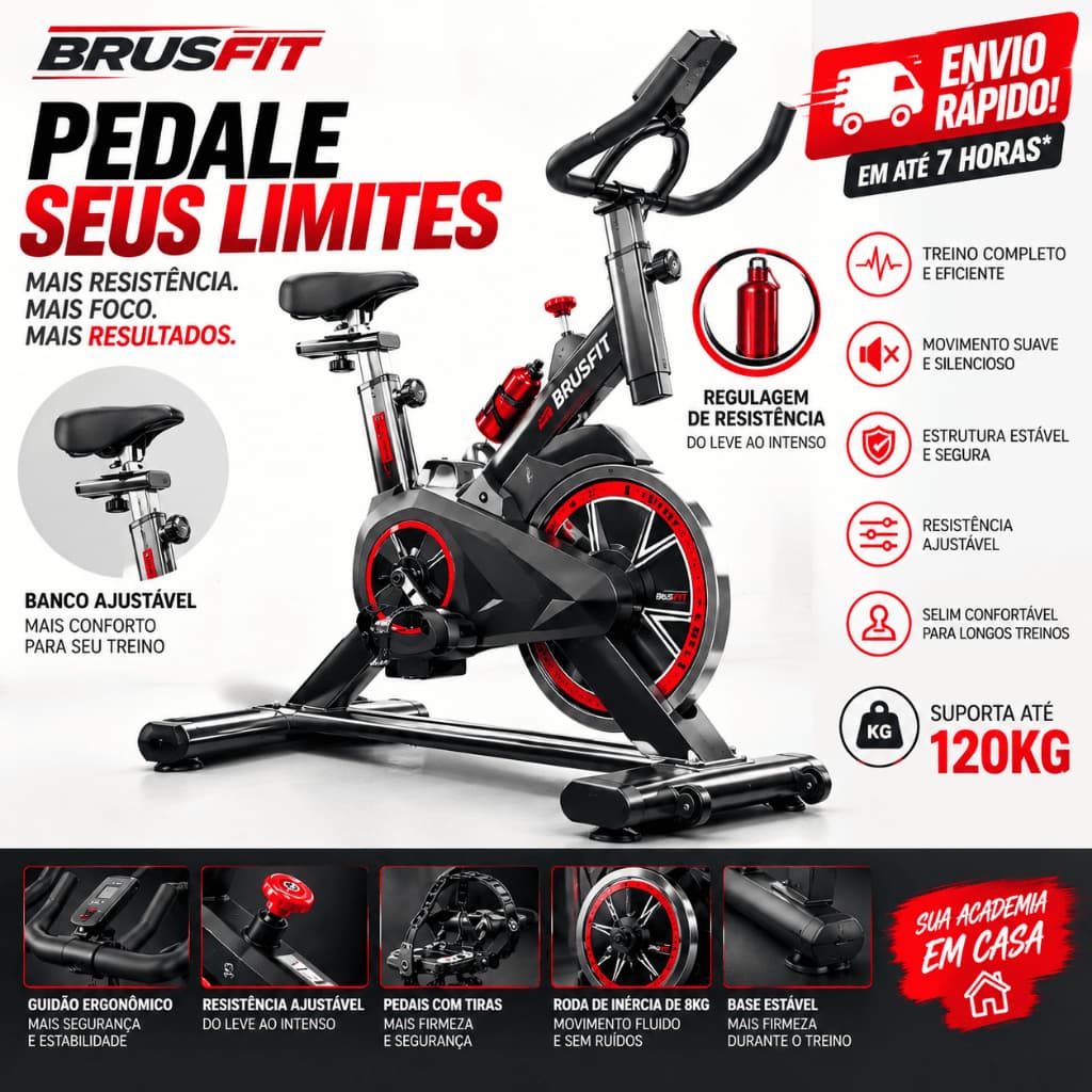 Bicicleta Ergométrica Profissional com Monitor Digital Preto