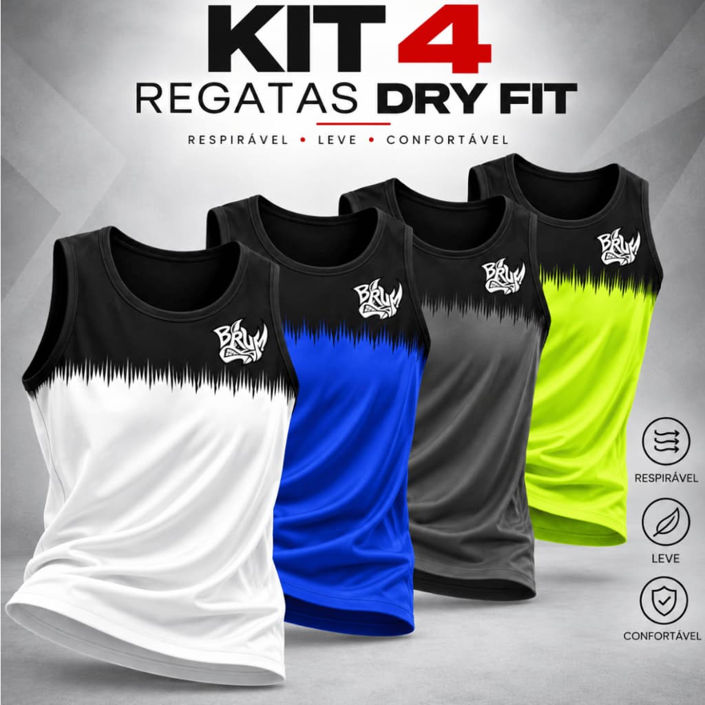 Kit com 4 Camisetas Regata Masculina Dry Fit Academia CrossFit Musculação Treino