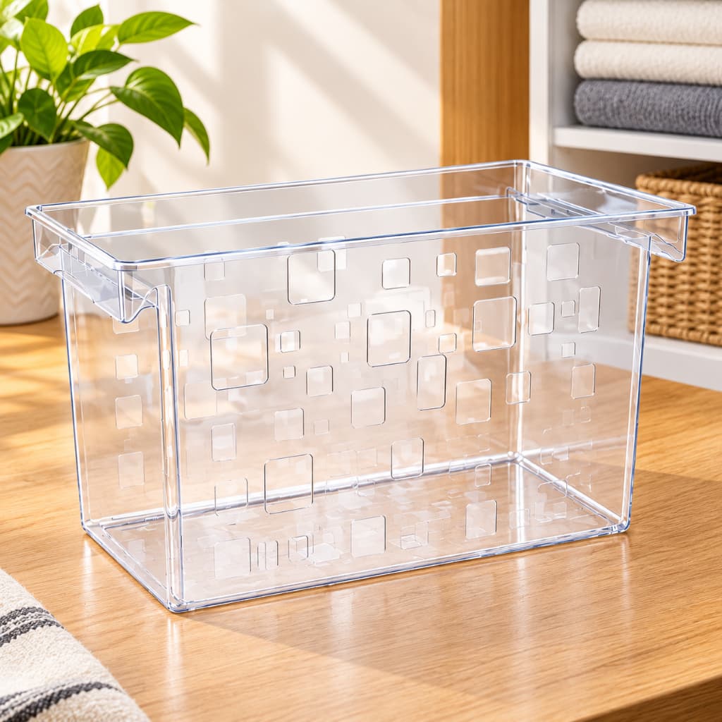 Caixa Organizadora Multiuso Transparente sem Tampa 44x18x27 Cesto Organizador para Armário, Quarto, Despensa e Banheiro