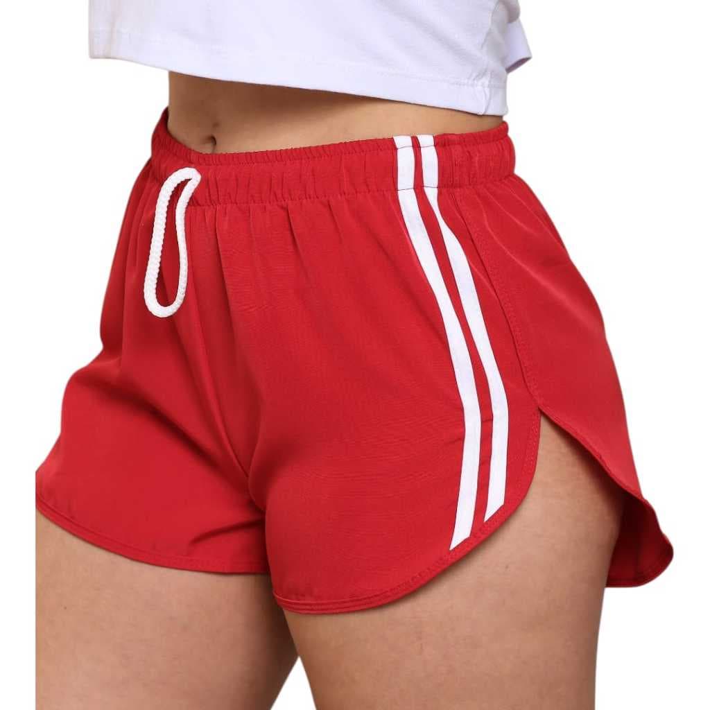 Short Listra Retro Feminino Tactel com elastano Academia Praia Verao Natação Fitness