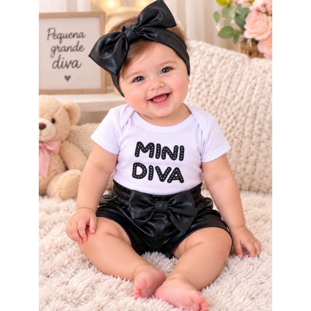 Conjunto Roupa Moda Bebê Menina Roupinha Blogueinha infantil Conjuntinho Feminino Mini Diva faixa