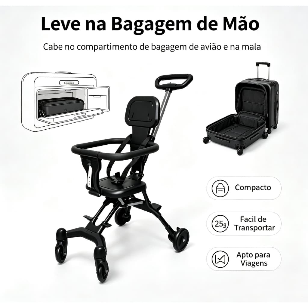 Carrinho de Bebê Leve Dobrável 3,5kg até 25kg 6-36 Meses Empurrador Ajustável 3 Níveis Alumínio Aço