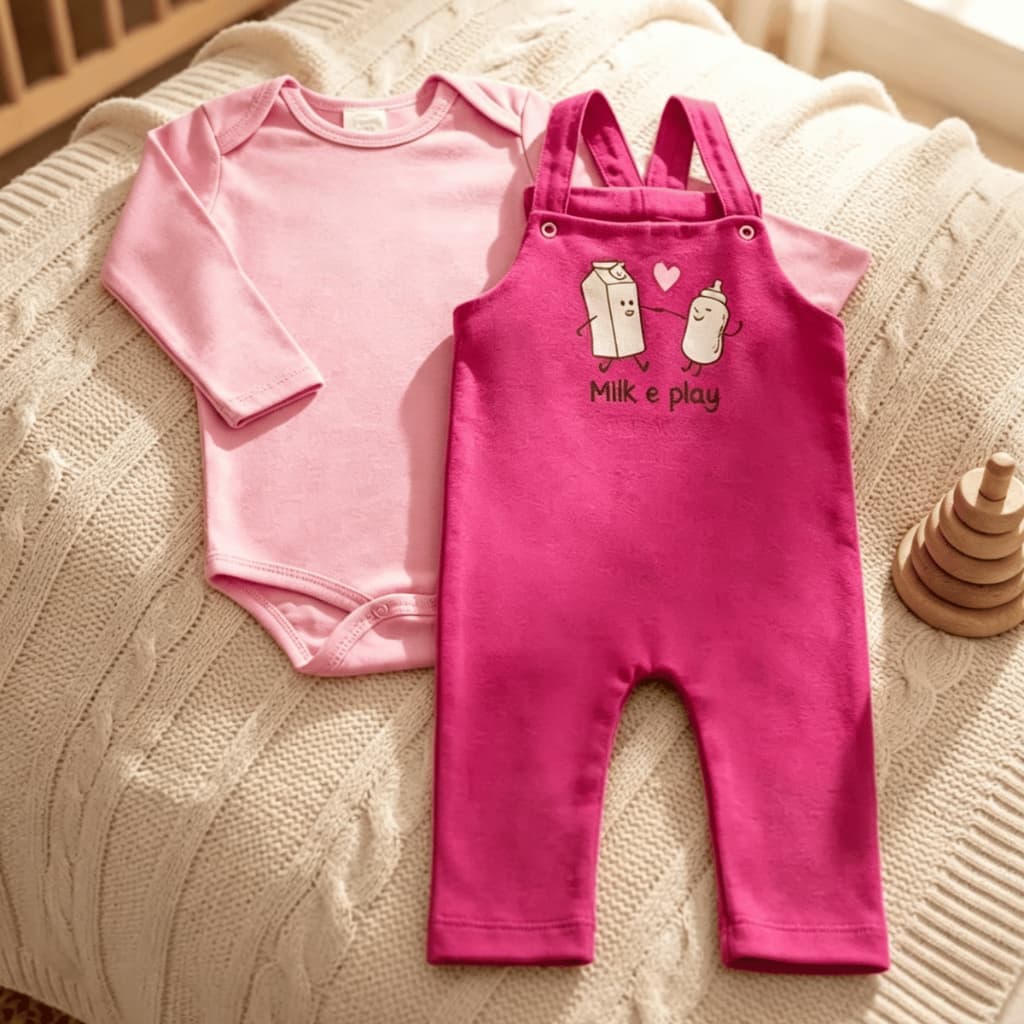 Kit Enxoval Bebê 6 Peças – Jardineira + Body Longo
