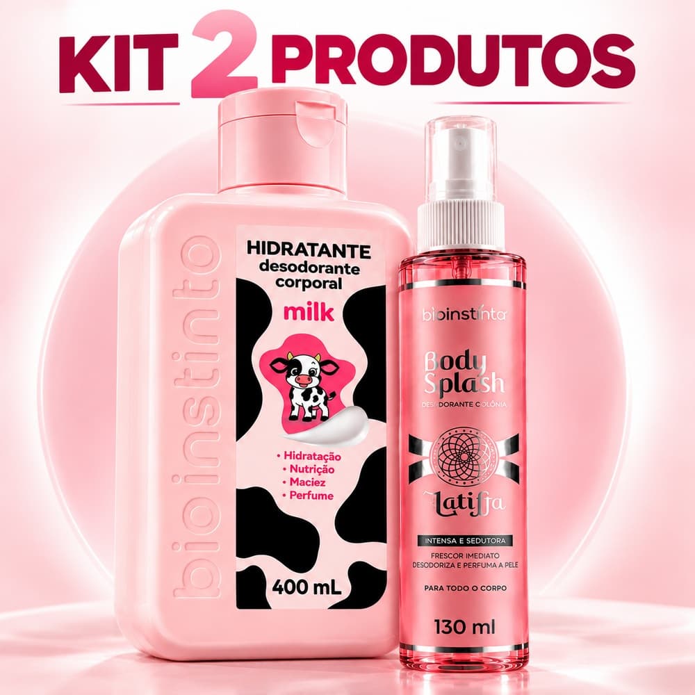 Kit Body Splash Latiffa 130ml + Hidratante Corporal 400 ml Perfumado Milk Presente para mulher Bio Instinto