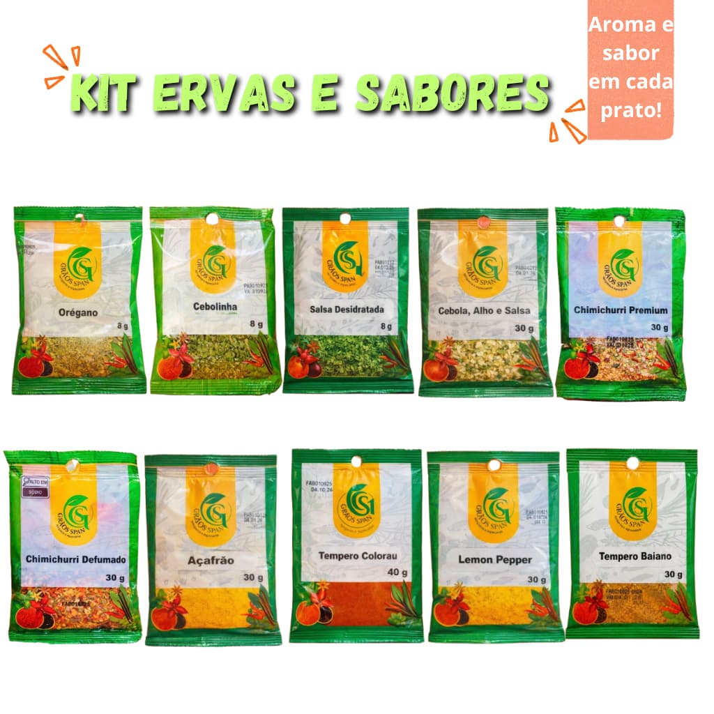 Kit Ervas e Sabores - 10 temperos naturais - Grãos Span