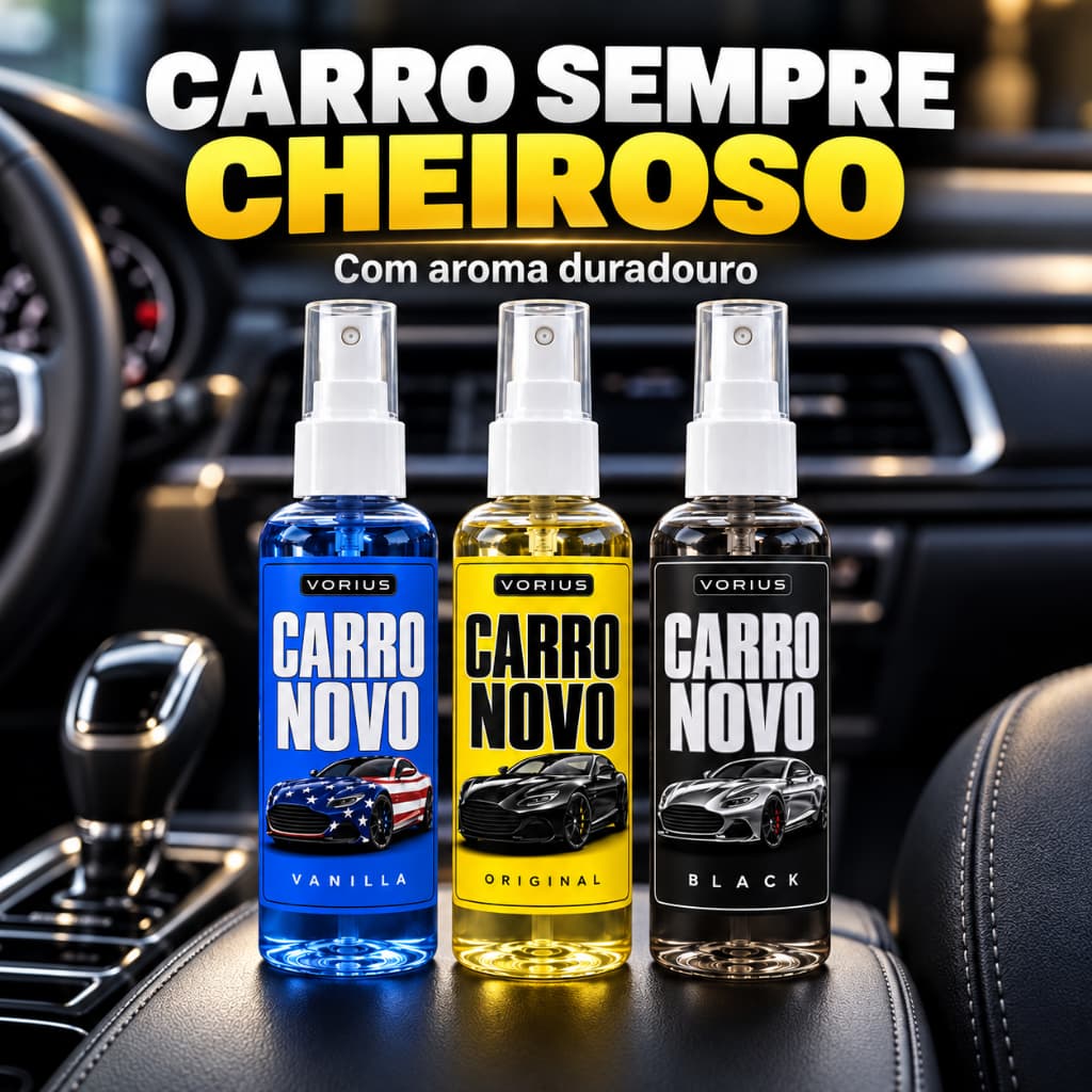 Aromatizadores para Carro Spray Carro Novo Vanilla e Black Kit 3