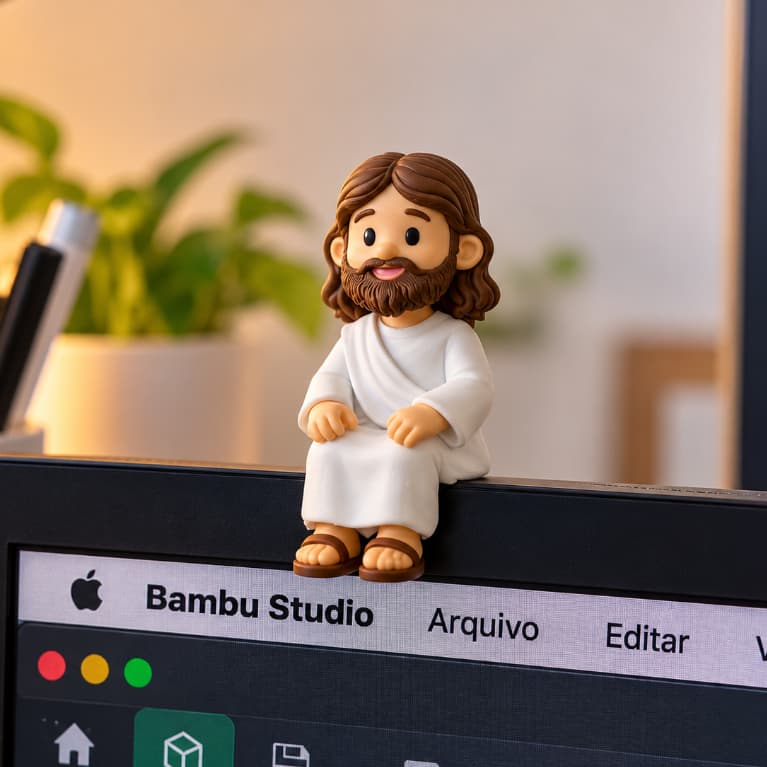 Mini Jesus Sentado 5 cm Boneco Decorativo Religioso para Monitor de Computador Notebook Mesa Nicho