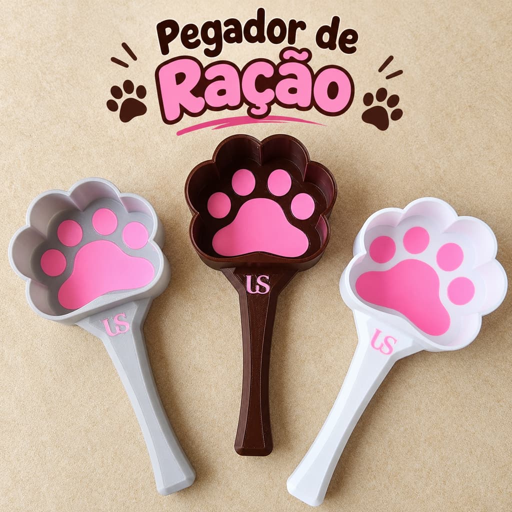 Colher de Ração Concha Pegador de Ração Pet Pá de Ração Patinha Pá Dosadora Para Cachorro Gato Dispenser Ração