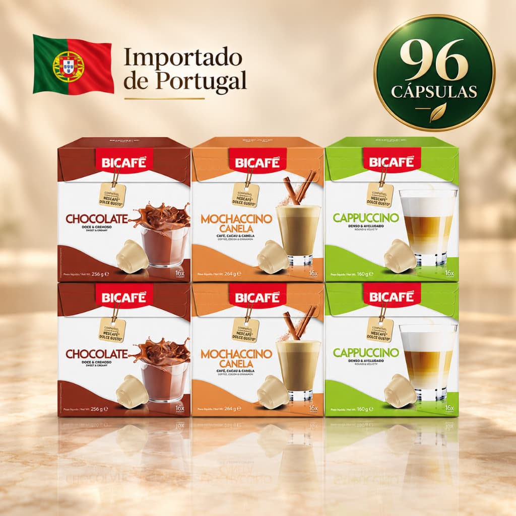 Kit 96 Cápsulas Importadas Bicafé Chocolate Cappuccino Mochaccino Lácteos Compatível Dolce Gusto