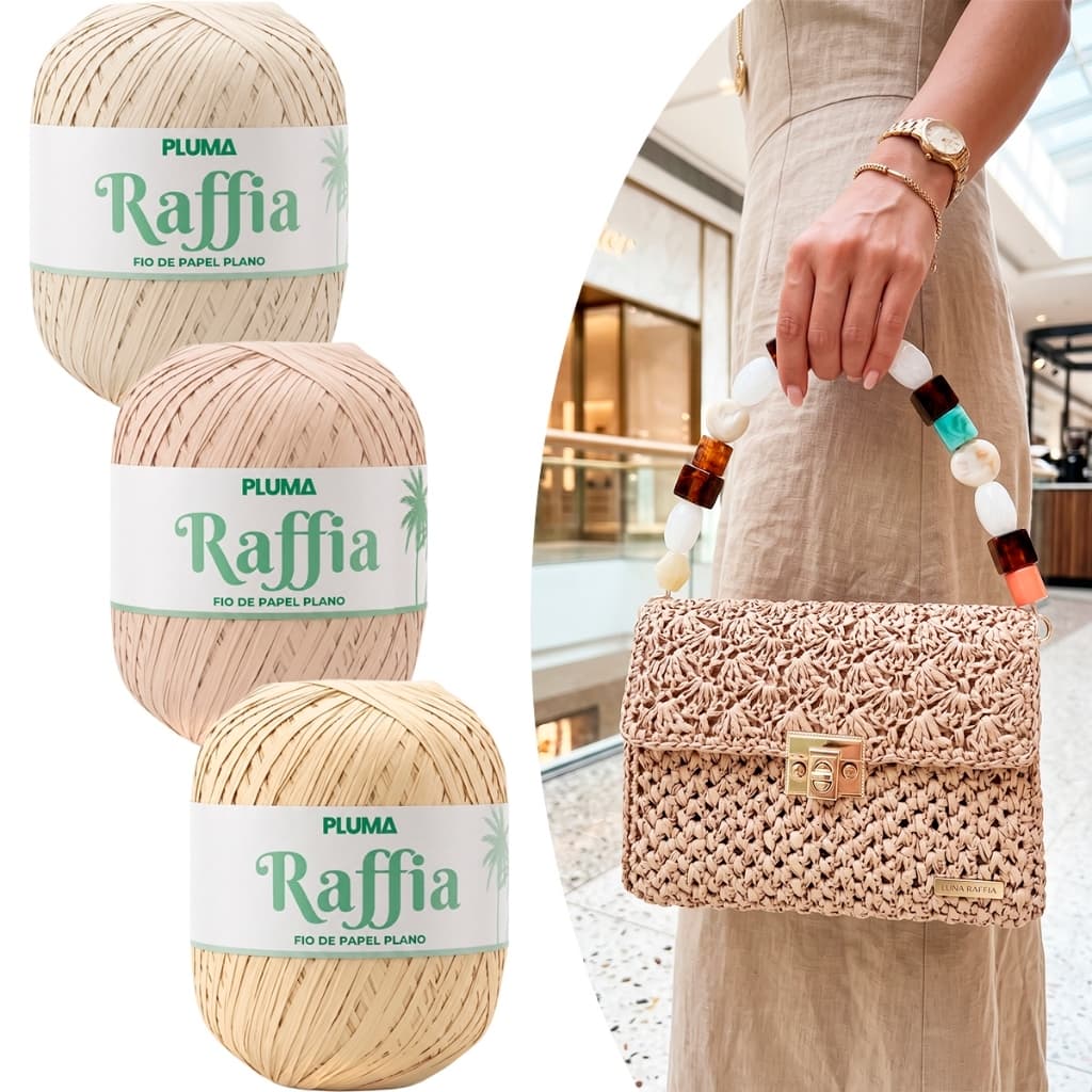 Fio de Papel Ráfia Para Bolsas Crochê Polipropileno Barbante Artesanato 300 Metros Natural Durável