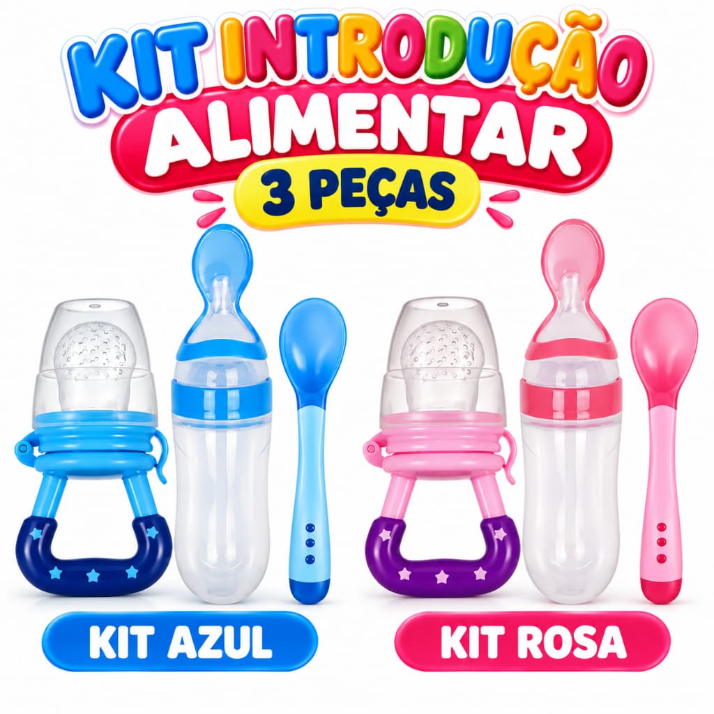 Kit 3 Peças Chupeta Alimentadora Colher Dosadora E Colher Papinha Introdução Alimentar Silicone