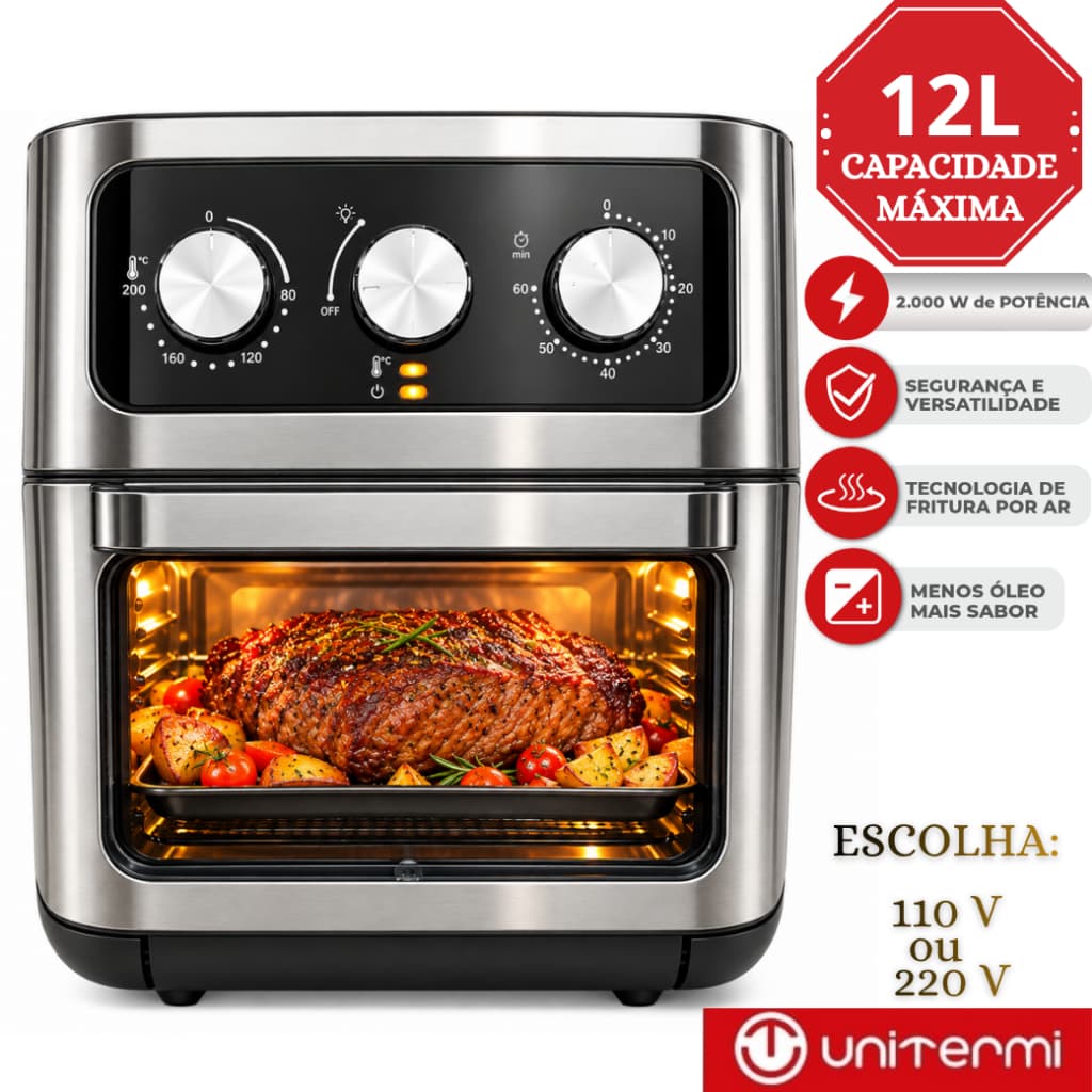 Air Fryer Forno 10 Litros Digital 2000W Sem Óleo Fritadeira Moderna Unitermi Escolha