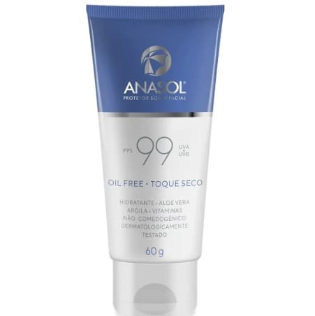 Protetor Solar Facial Anasol FPS 99 Oil Free Toque Seco Aloe Vera Argila Vitaminas Hidratante 60g