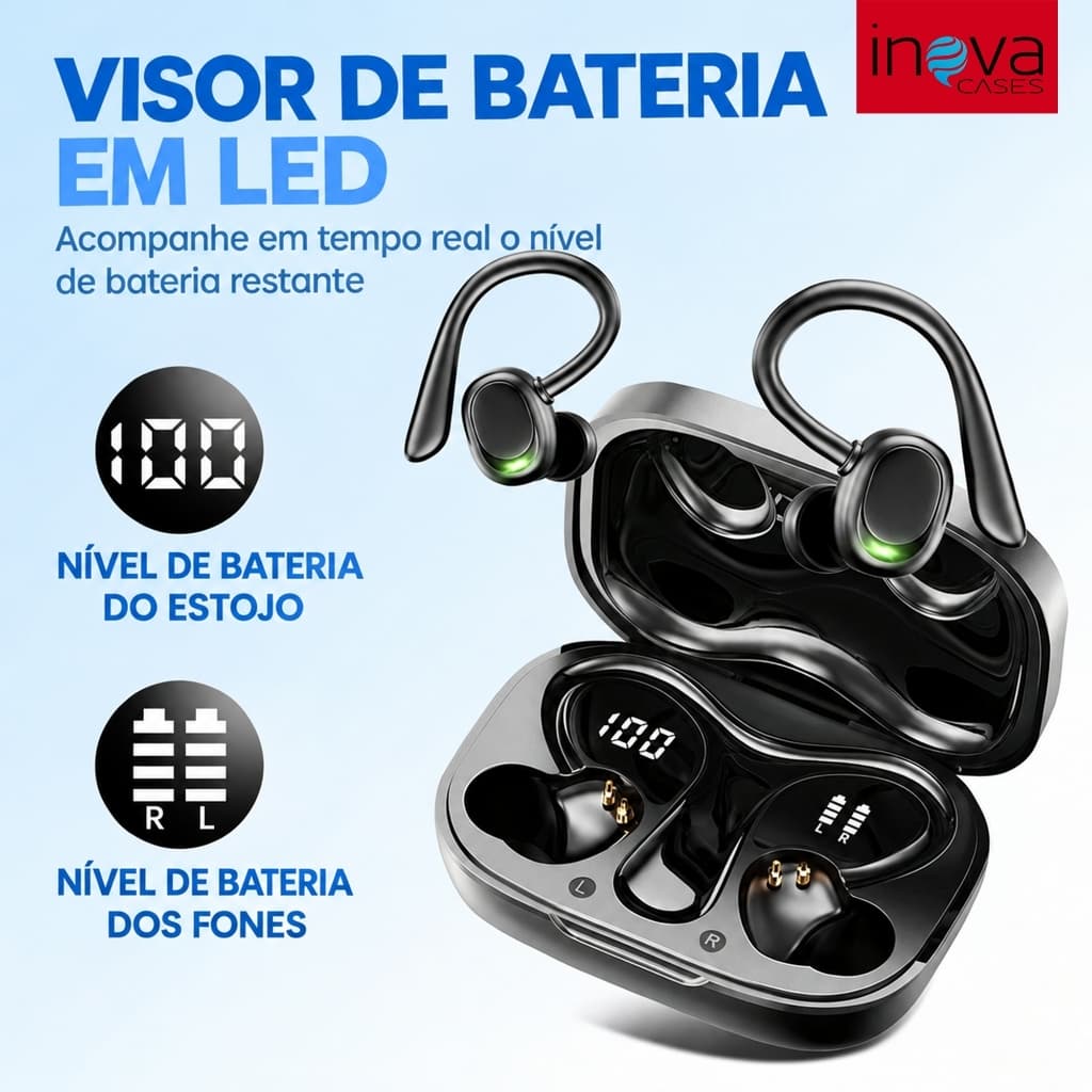 Inova fone de ouvido bluetooth sem fio Esportivo Bluetooth Com Toque Inteligente Ergonômico Case Com Display Led