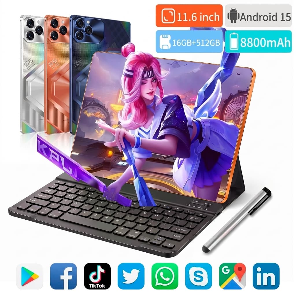 Tablet 11.6 Pad6 Pro polegadas Android 15 16GB+512GB 8800mAh com teclado e stylus Dois SIM Suporta 5G e WiFi