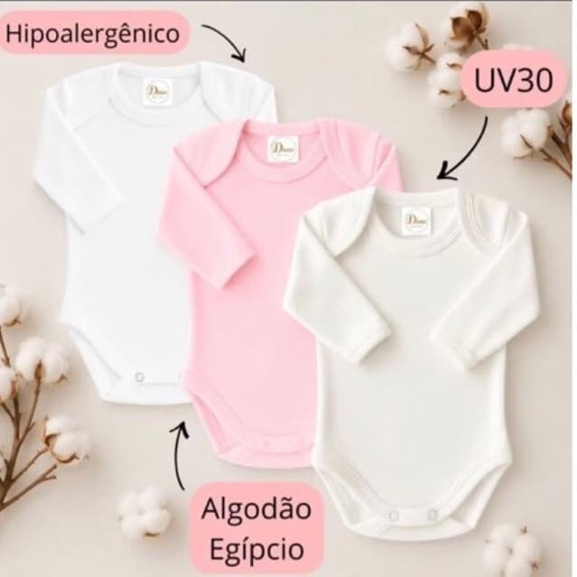 KIT 3 PEÇAS BODYS BEBÊ MANGA LONGA SUEDINE 100% ALGODÃO PARA  BEBÊS ENXOVAL MATERNIDADE ECONÔMICO