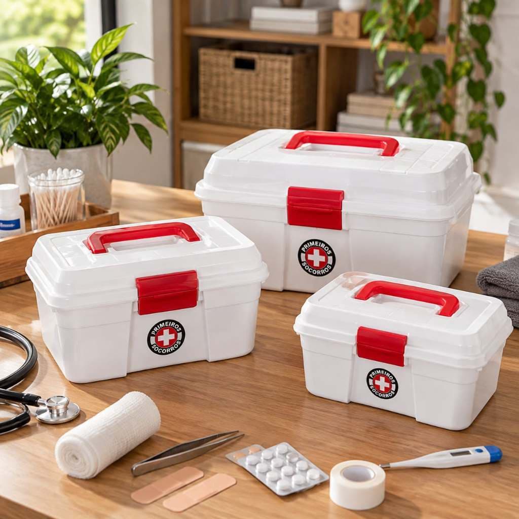 PROMO Kit 03 Maletas Primeiros Socorros Caixa Frasqueira para Medicamentos de Plastico Guarda Remedios