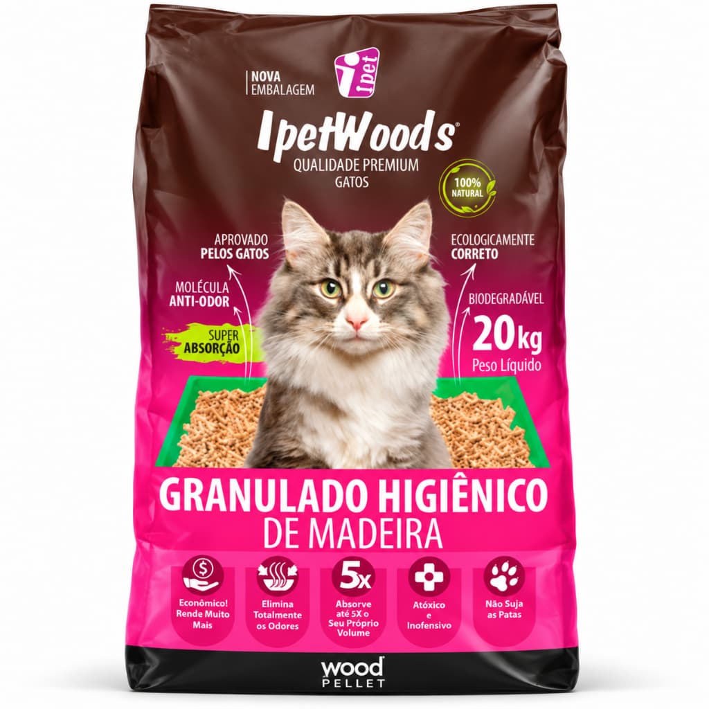 Granulado Higiênico de Madeira para Gatos 20kg – Areia Sanitária Biodegradável
