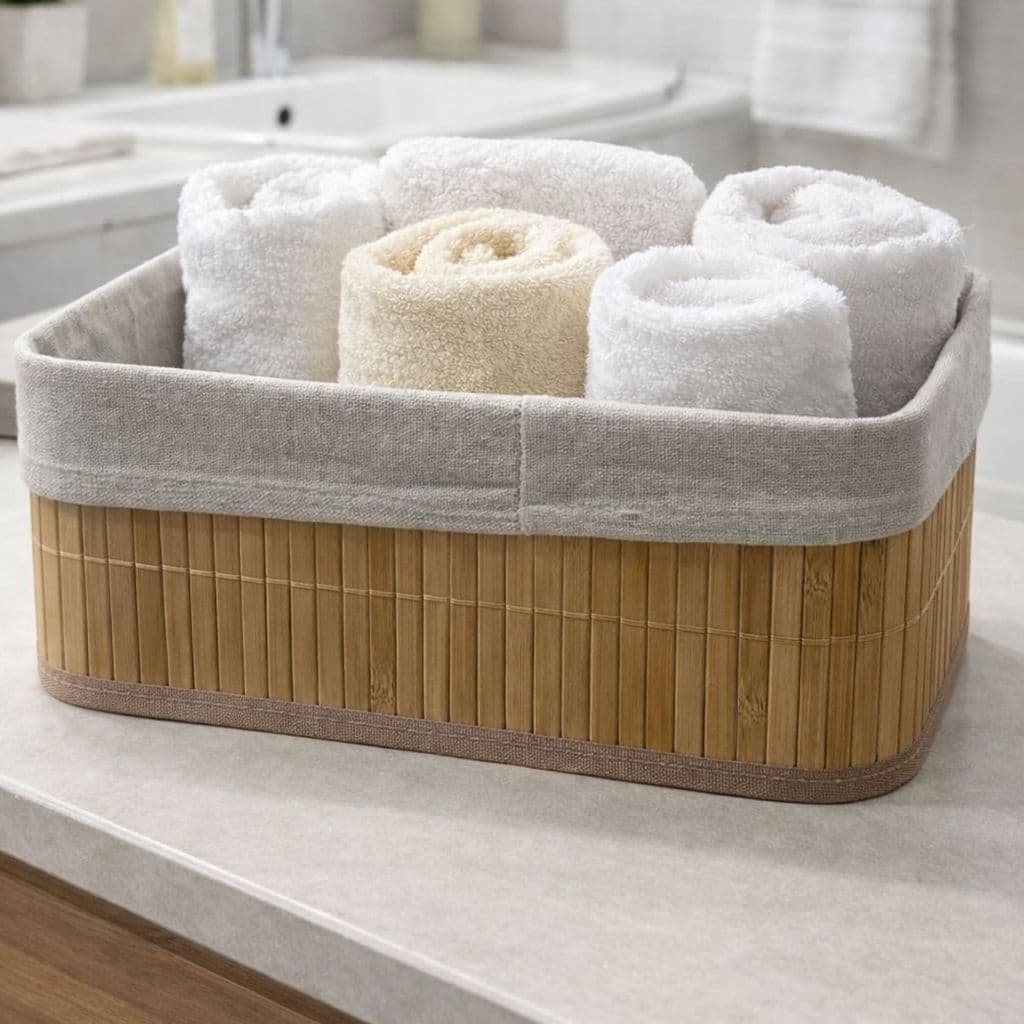 Kit 2 Cestos Organizadores Bambu Quadrados Para Quarto Banheiro Armário E Closet