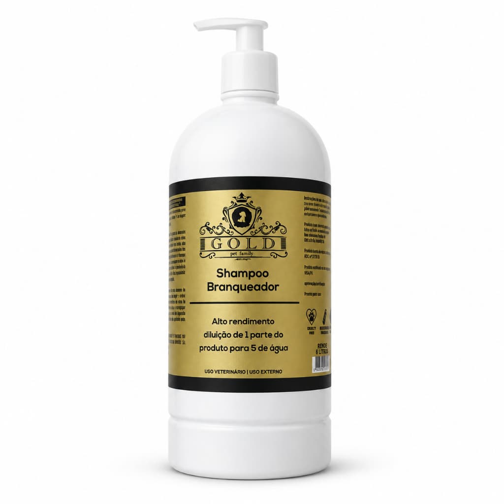 Shampoo Pet Gold Branqueador Vegano Para Cães e Gatos de Pelo Branco 1L Pet Family