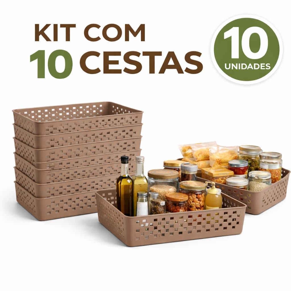 Kit 10 Cesto Organizador Multiuso 5,5 Litros - Lavanderia Retangular Cozinha Banheiro Armário Gaveta