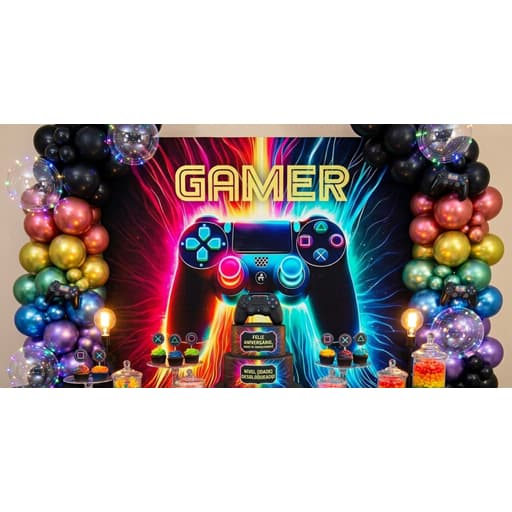 Painel de Festa  Antirreflexo Decoração Game/Gamer/Controle/Jogo/Video Game /Neon