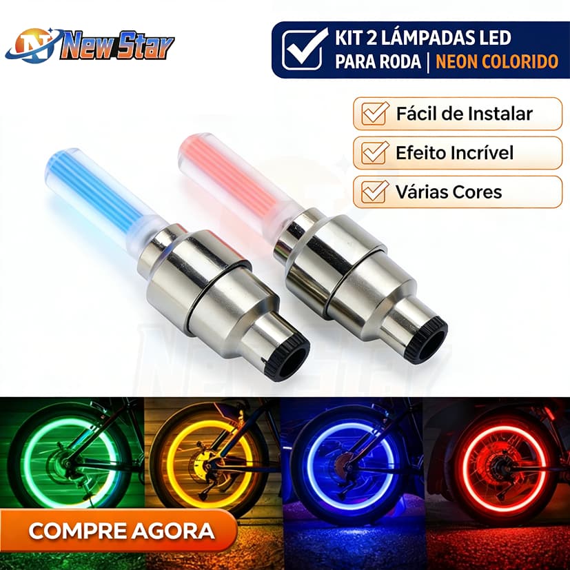New Star Kit 2 Lâmpadas Led Para Roda Válvula Bico Pneu Bicicleta Moto Carro Caminhão Neon