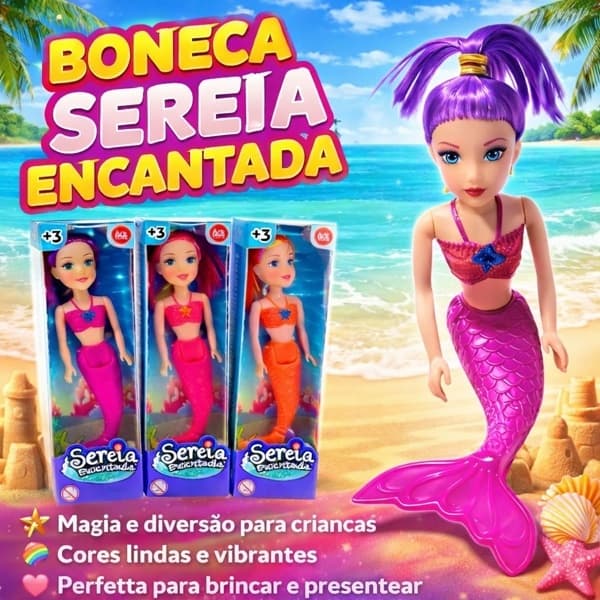 Boneca Sereia Mágica Articulada Colorida Encantada Com Calda Candy  Kit 1, 2, 3 ou 4 Unidades