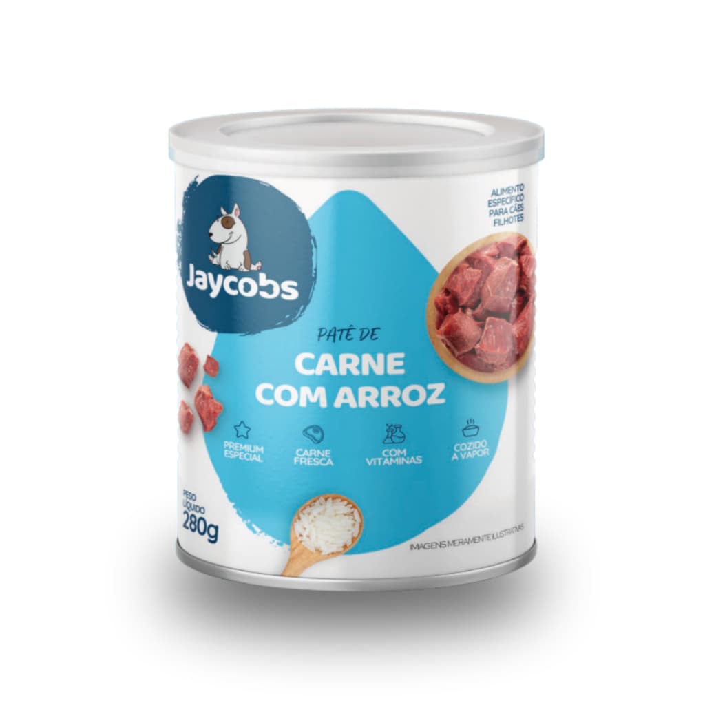 Ração Lata Patê Carne frango peixe cordeiro 280g Jaycobs alimento úmido natural