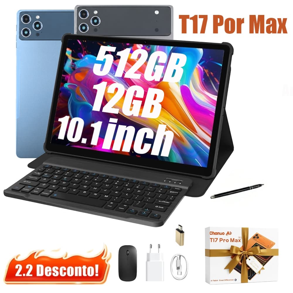 2026 Tablet T17 PRO MAX amx  mouse teclado 12GB RAM 512GB ROM Android14 com case 10.1 polegadas câmera 32MP