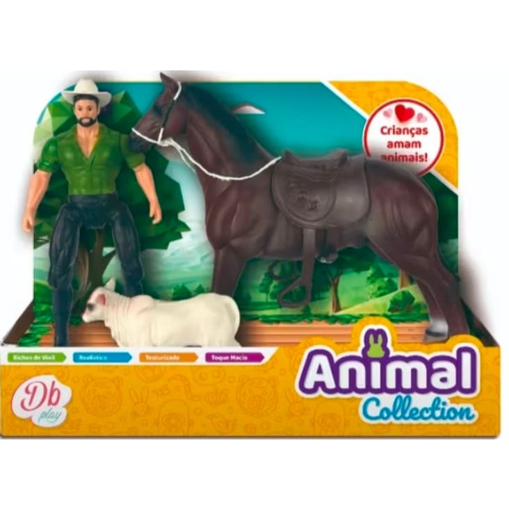 BRINQUEDO INFANTIL KIT VAQUEIRO LAÇADA:  BONECO ARTICULADO CAVALO COM SELA E BEZERRINHO 100% ATÓXICO