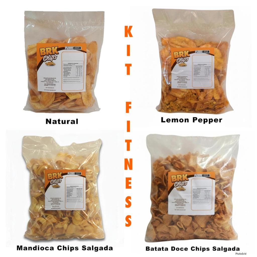 Kit Fitness Chips Naturais 1kg Banana Chips + Mandioca + Batata Doce Snack Saudável | BRK CHIPS