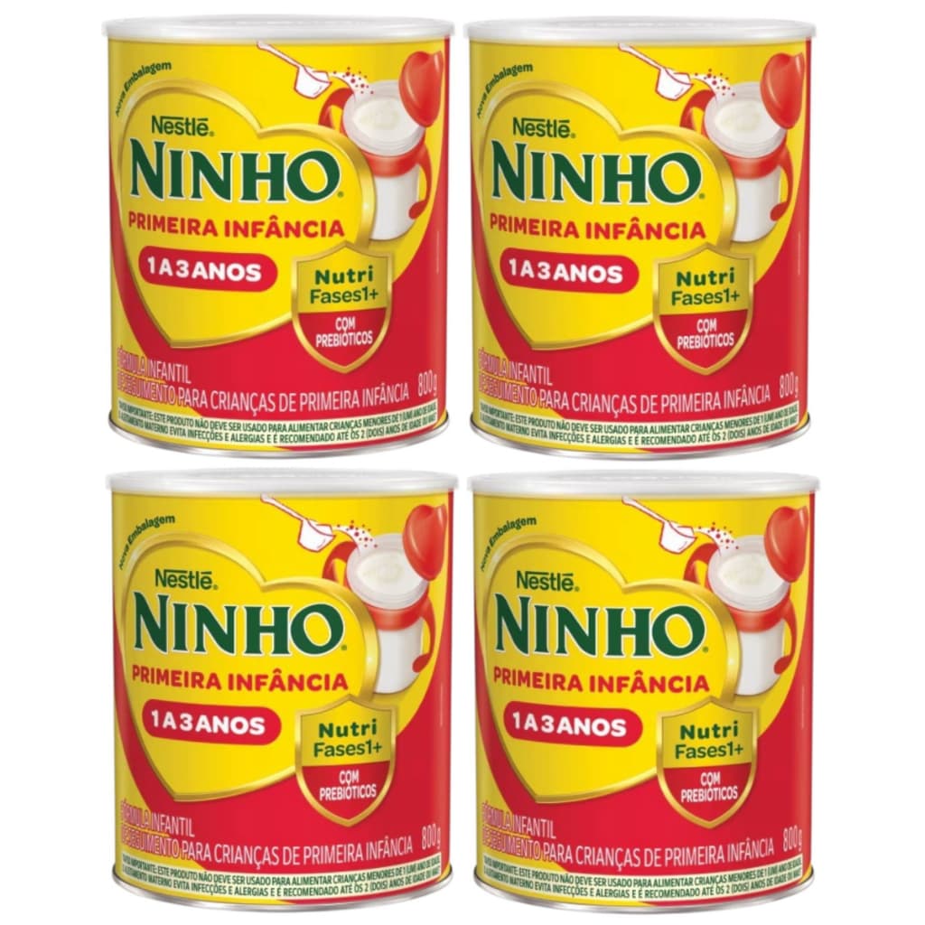4 Latas Fórmula infantil em pó 800g Nestlé Ninho Fases 1+ em lata - 1 a 3 anos